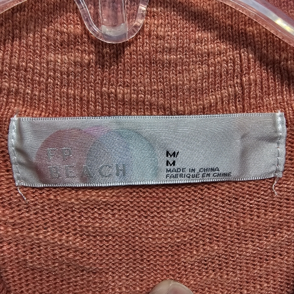 Free People Beach Orange Oversized Button Up Cotton Linen Sweater Size Medium. - Picture 5 of 8